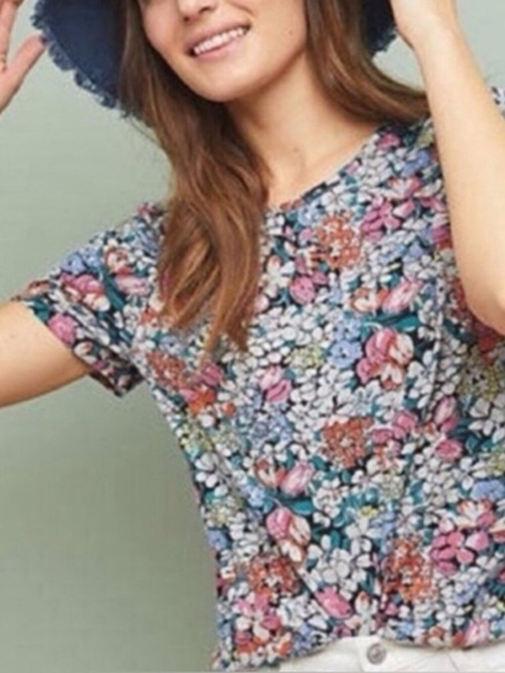 Anthropologie Conversations Floral Short Sleeve Modal Cotton Top